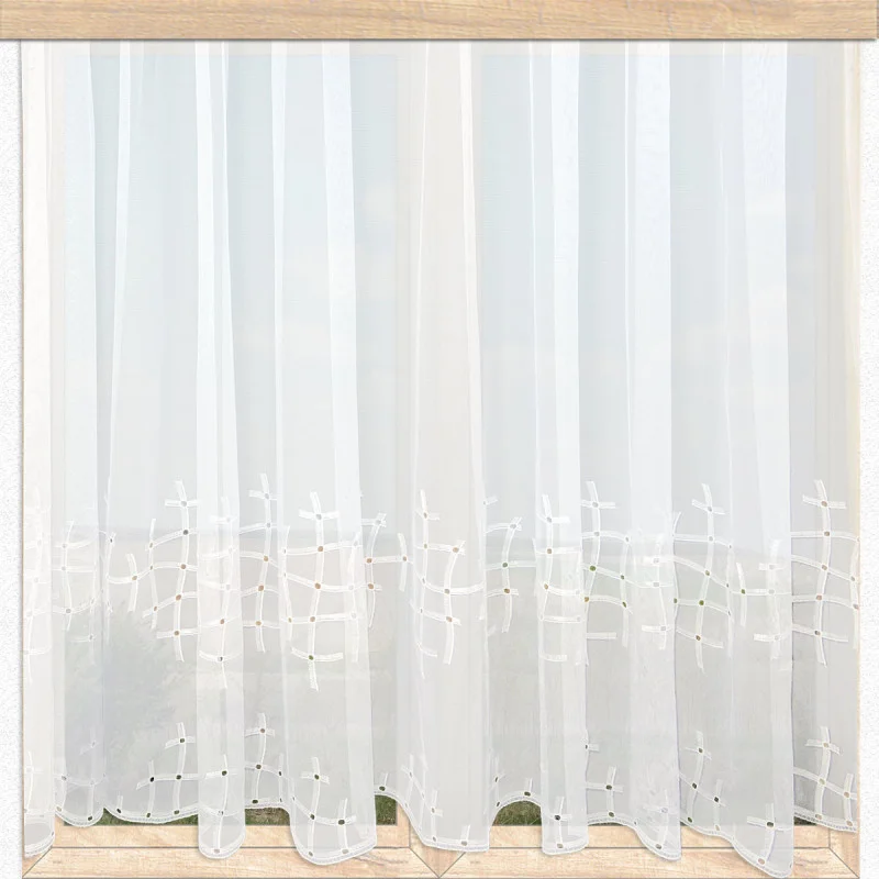 Weißer Plauener Spitzen-Store Mia mit Bohrstickerei