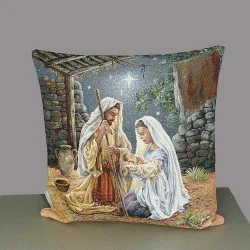 Traditioneller Gobelin-Kissenbezug Familie 45x45 cm