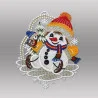 Fensterbild Schneemann mit Schlittschuhen aus Plauener Spitze
