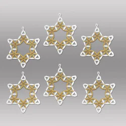 6er Set Anhänger Schneekristalle in weiß-gold Baumbehang