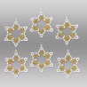 6er-Set Schneekristalle aus Plauener Spitze in Weiß und Gold als elegante Heimtextilien-Weihnachtsdeko.