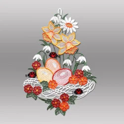 Farbenfrohes Fensterbild Osternest aus hochwertiger Plauener Spitze