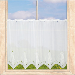 Plauener Spitze Bistrogardine in Weiß mit Natur-Motiv, Fenstergestaltung für ein gemütliches Zuhause.