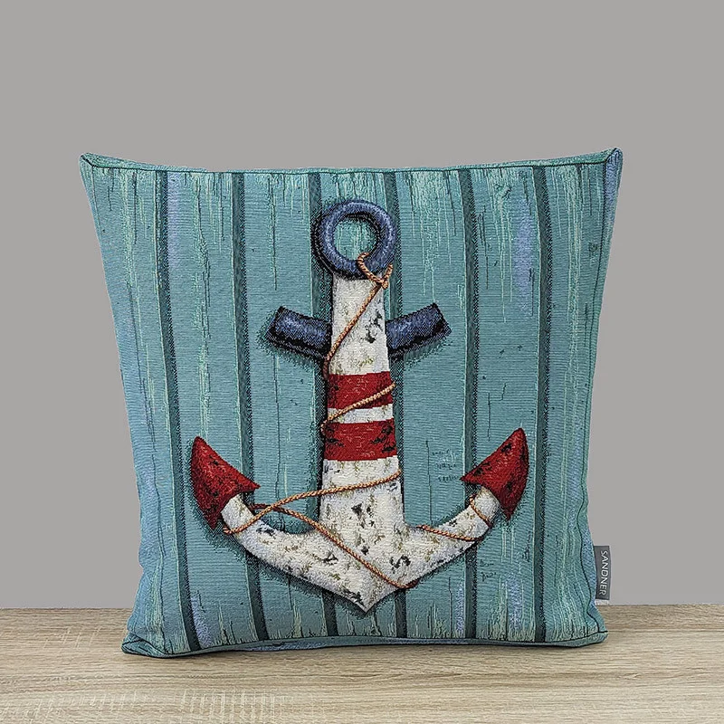 Maritimer Gobelin-Kissenbezug Anker