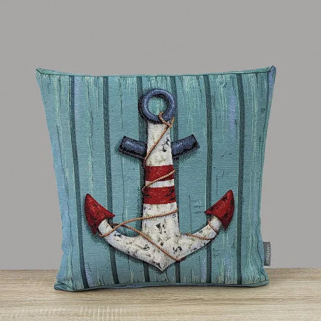 Maritimer Gobelin-Kissenbezug Anker