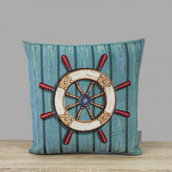 Maritimer Gobelin-Kissenbezug Steuerrad 45x45 cm
