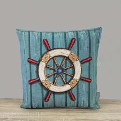 Maritimer Gobelin-Kissenbezug Steuerrad