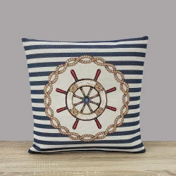 Blau-Weiß gestreifter Gobelin-Kissenbezug Steuerrad