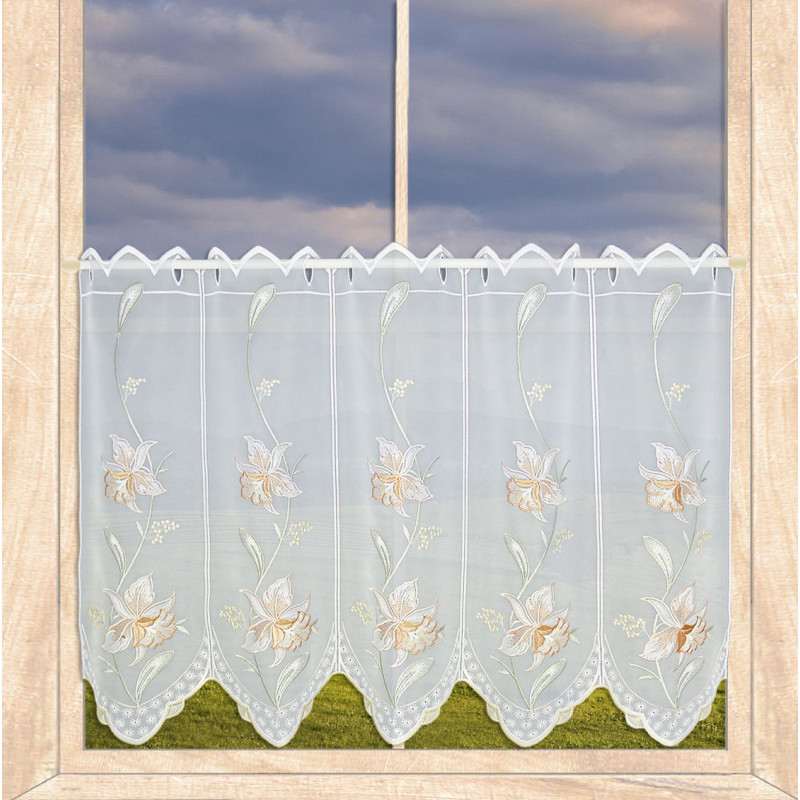 Elegant bestickte Kurzgardine Orchideenranke in bronze 55 cm hoch