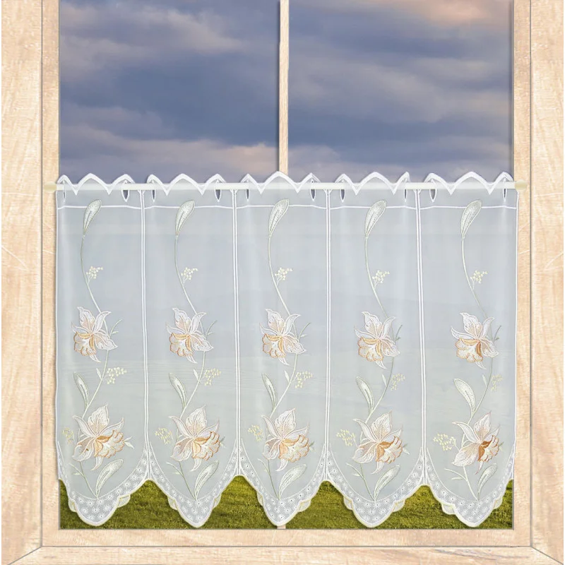 Elegant bestickte Kurzgardine Orchideenranke in bronze 55 cm hoch