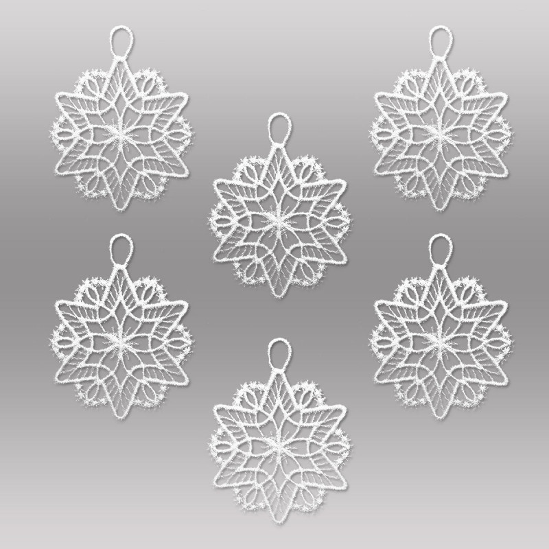 6er Set Anhänger Schneeflöckchen in weiß