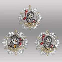 3er Set Anhänger Schneekristalle mit Pinguinen