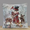 Winterlicher Gobelin-Kissenhülle Schneemann mit Zylinder