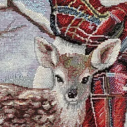 Winterlicher Gobelin-Kissenhülle Schneemann mit Zylinder Detailbild