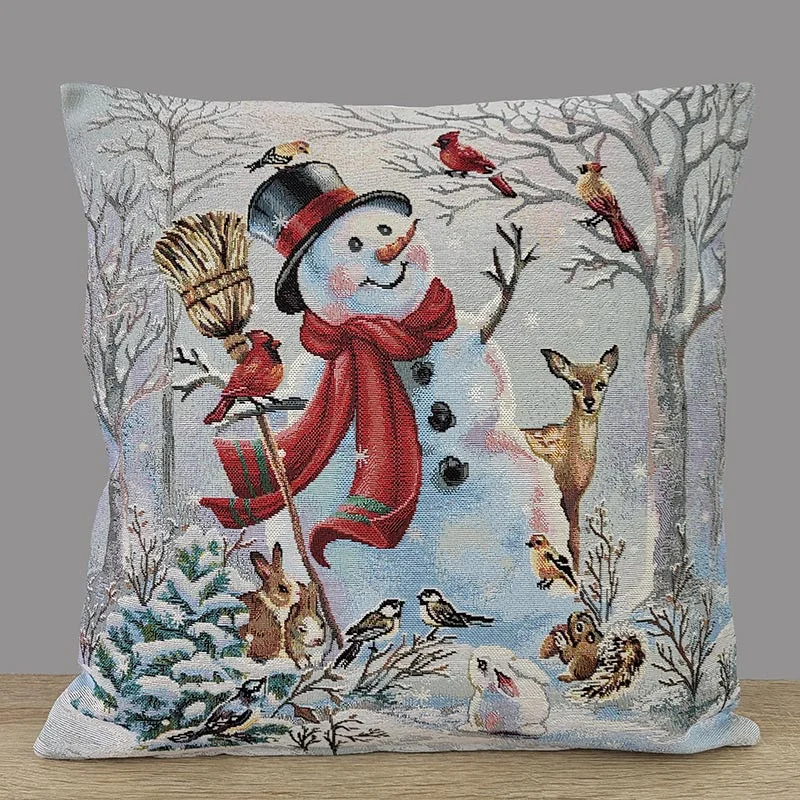 Winterliche Gobelin Kissenhülle Schneemann in Gemeinschaft