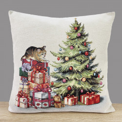 Festlicher Gobelin-Kissenbezug Christbaum mit Paketstapel