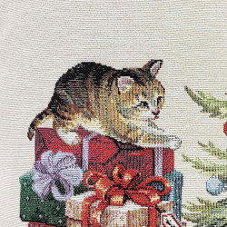 Festlicher Gobelin-Kissenbezug Christbaum mit Paketstapel Nahaufnahme