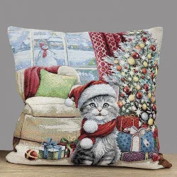 Gobelin-Kissenbezug Weihnachtskatze Minka