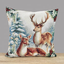 Winterliche Gobelin-Kissenhülle Damwild in 45x45 cm