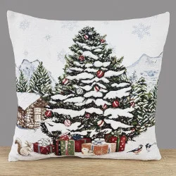 Chenille-Kissenbezug Weihnachtstanne im Winterwald 45x45 cm