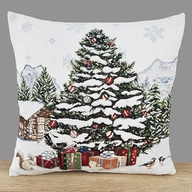 Chenille-Kissenbezug Weihnachtstanne im Winterwald 45x45 cm