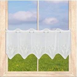 Stickerei-Scheibengardine Bergwiese mit Gräserstickerei 30 cm hoch