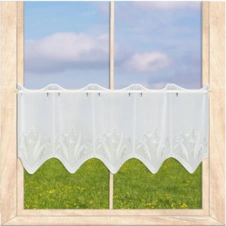 Stickerei-Scheibengardine Bergwiese mit Gräserstickerei 30 cm hoch