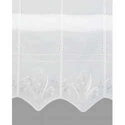 Stickerei-Raffgardine Bergwiese mit Gräserstickerei in Weiß-Hellgrün Muster