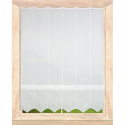 Raffgardine Bergwiese mit Gräserstickerei in Weiß-Hellgrün, Bistro-Vorhänge mit floralem Stickerei-Muster am Fenster, klassischer Landhaus-Look.