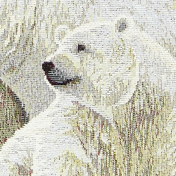 Winterlicher Gobelin-Kissenbezug Eisbärenfamilie Nahaufnahme