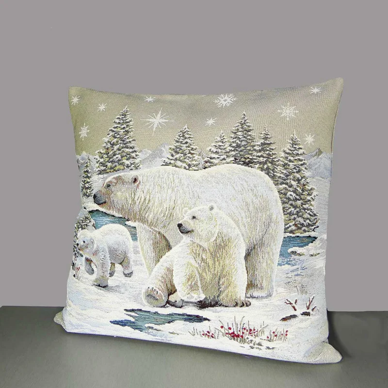 Winterlicher Gobelin-Kissenbezug Eisbärenfamilie 45x45 cm