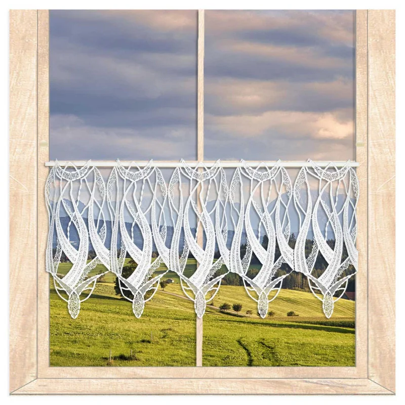 Elegante weiße Plauener Luft-Spitzengardine Kayla 35 cm hoch