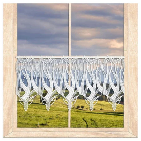 Elegante weiße Plauener Luft-Spitzengardine Kayla 35 cm hoch