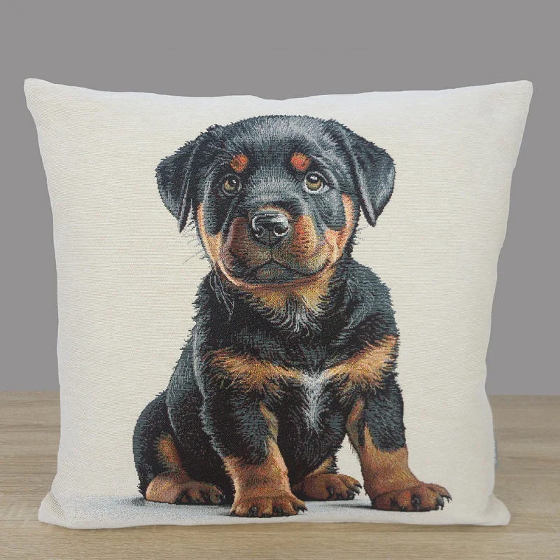Gobelin-Kissenbezug Rottweiler 45x45 cm – Hochwertige Kissenhülle mit Hundemotiv als Sofakissen & Dekokissen