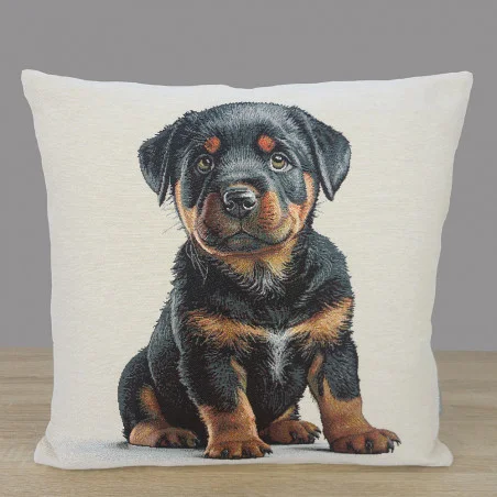 Gobelin-Kissenbezug Rottweiler 45x45 cm – Hochwertige Kissenhülle mit Hundemotiv als Sofakissen & Dekokissen