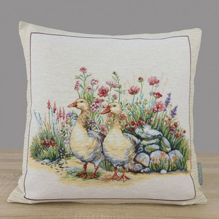 Gobelin-Kissenbezug Gänsegarten | Hochwertige Kissenhülle mit Gänse-Motiv in 2 Größen | Strapazierfähiges Sofakissen