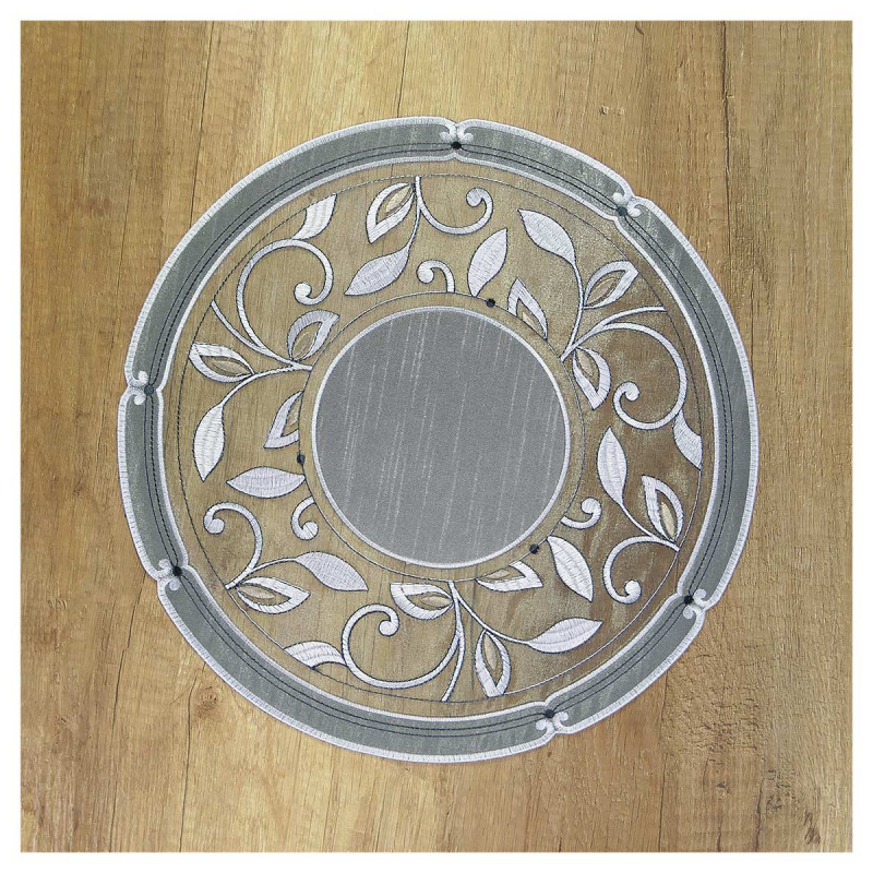 runde Tischdecke Viktoria in grau auf einem Holztisch