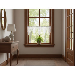 Plauener Spitzengardine Caja in Weiß | Edle Scheibengardine mit Lilien | Kurzgardine 27 cm hoch | Made in Germany