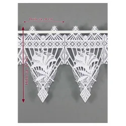 Plauener Spitzengardine Caja in Weiß | Edle Scheibengardine mit Lilien | Kurzgardine 27 cm hoch | Made in Germany