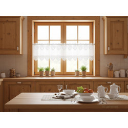 Plauener Spitzengardine Marie in Weiß | Edle Scheibengardine mit Blumen-Stickerei | Kurzgardine Made in Germany mit Luftspitze