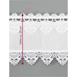 Weiße Landhausgardine Marie mit Plauener Spitzenkanten 25 cm hoch