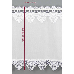 Weiße Landhausgardine Marie mit Plauener Spitzenkanten 40 cm hoch