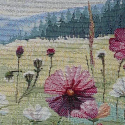 Detailbild der Kissenhülle Flora. Deutlich erkennbare, schwere Gobelin-Webstruktur, die für Langlebigkeit und eine hochwertige Haptik steht.