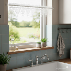 Plauener Spitzengardine Linda in Weiß | Moderne Kurzgardine 14 & 27 cm hoch | Edle Luftspitze Made in Germany