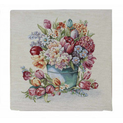 Dieses Kissen in der Größe 45x45 cm bringt mit den vielen bunten Tulpen Farbe und Freude in jeden Raum.