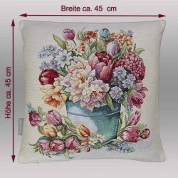 Gobelin Kissenhülle Frühling | Hochwertiger Kissenbezug mit Blumenmotiv beidseitig | Strapazierfähiges Sofakissen in 2 Größen