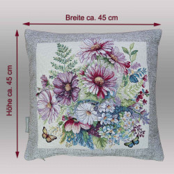 Das quadratische Kissen Schmuckkörbchen ist hier mit den Massangaben zu sehen.