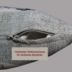 Hier sieht man das Kissen von unten mit dem eingenähten Reissverschluss.