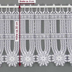 Diese große Gardine Elise ist ein Klassiker der Textilkunst und wurde hier mit Massen abgebildet.