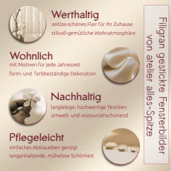 Plauener Spitze Fensterbild Vogel mit Beeren | Edle Fensterdekoration & Spitzenbild | Hochwertige Stickerei | Made in Germany
